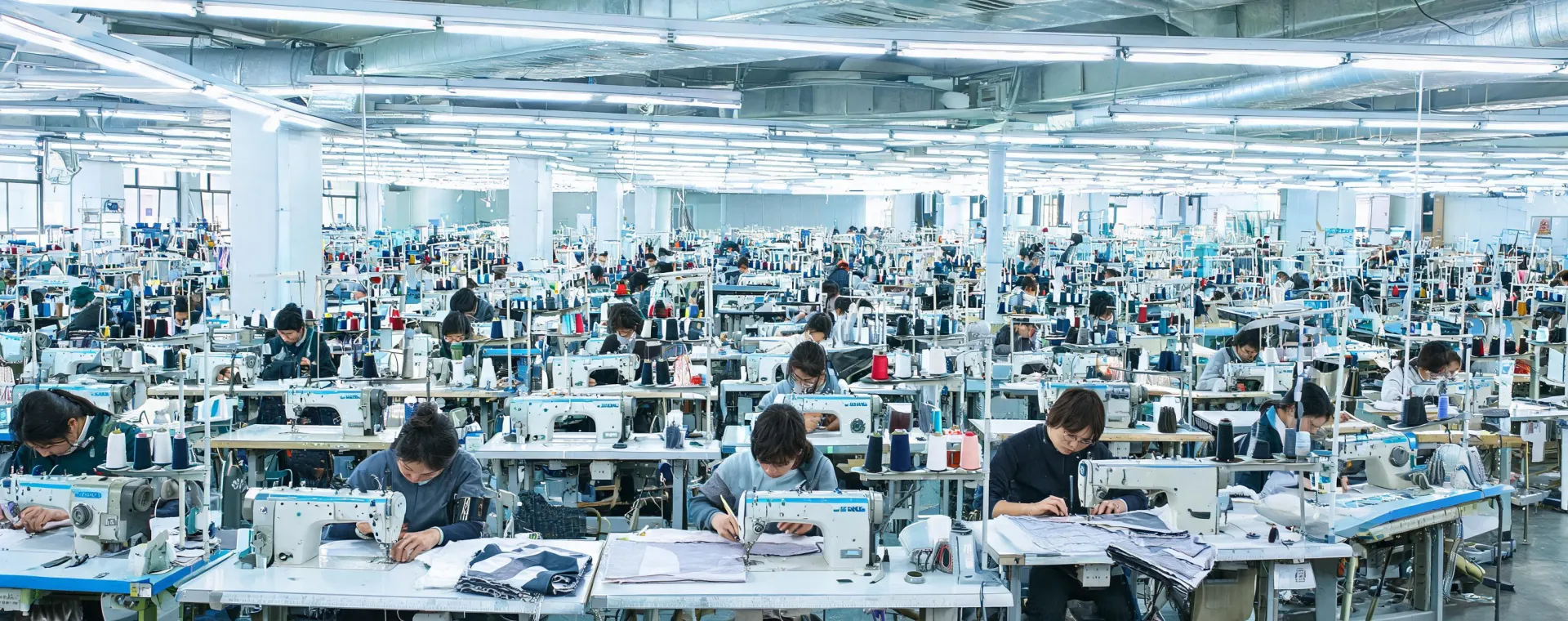 JUKI industrial sewing line in production
